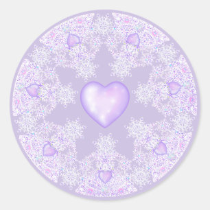 Lichte paarse sneeuwvlok & Glinsterend Hart Ronde Sticker
