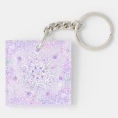 Lichte paarse sneeuwvlok & Glinsterend Hart Sleutelhanger (Achterkant)