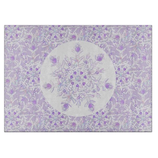 Lichte paarse sneeuwvlok & Glinsterend Hart Snijplank (Voorkant)