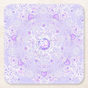 Lichte paarse sneeuwvlok & Glinsterend Hart Vierkante Kartonnen Onderzetter