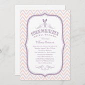 Lichte Paarse Stripes Kitchen Shower-uitnodigingen Kaart (Voorkant / Achterkant)