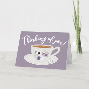 Lichte Paarse Teacup Bloemen Denken aan Je Echt Folie Wenskaart