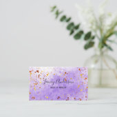 Lichte paarse waterverf faux gouden folie glitter visitekaartje (Staand voorkant)
