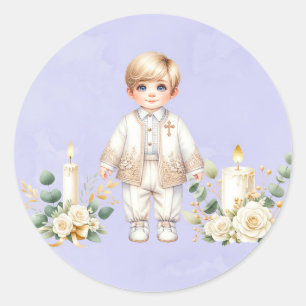 Lichte Paarse Waterverf Jongensdoop Ronde Sticker