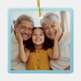 Lichte Pastel Blauw Snowy Winter Familiefoto Keramisch Ornament