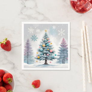 Lichte Pastel Kerstboom Blauw-Lilac Kerstversier Servet