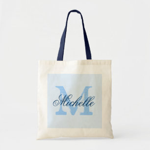 Lichte pastel & marineblauwe monogram trouwtassen tote bag