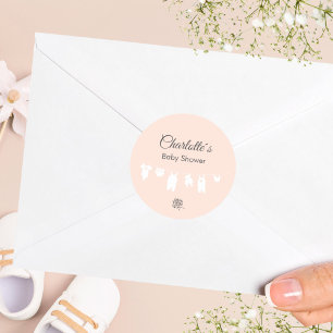 Lichte Perzik Minimalistische Baby Meisje Shower Ronde Sticker