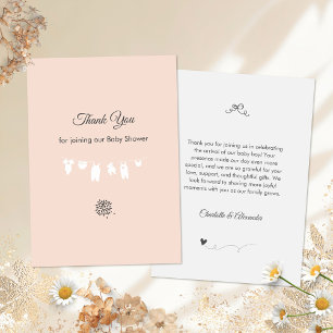 Lichte perzik minimalistische babyshower voor meis bedankkaart