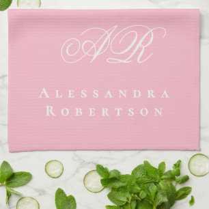 Lichte Pioenroze Monogram Naam Minimalistische Sti Theedoek