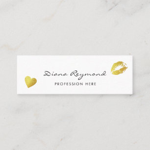 lichte proprofielkaart met gouden hart en lippen mini visitekaartje