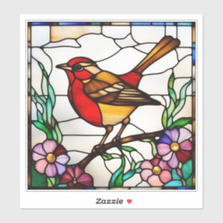 Lichte Roodborst in Glas in Lood Sticker
