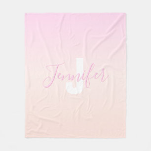 Lichte roze en perzik verlopende ombre naam en mon fleece deken
