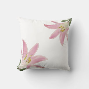 Lichte Roze Gouden Amaryllis Bloemen op Wit Kussen