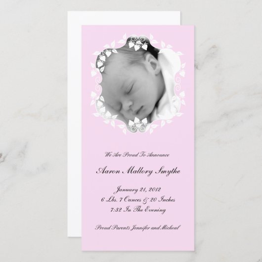 Lichte Roze Meisje Nieuwe Baby Fotokaart Aankondiging (Voorkant / Achterkant)