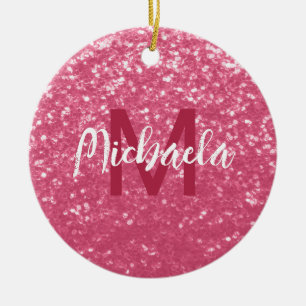 Lichte roze roos nepschittering glitters Monogram Keramisch Ornament