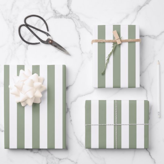 Lichte Sage Groene en Witte Streep Inpakpapier Vel (Voorkant)