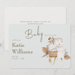 Lichte salie baby shower wiegje giraffe virtueel kaart