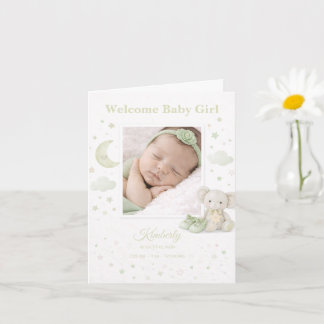 Lichte salie babymeisje geboorteaankondiging fotok kaart
