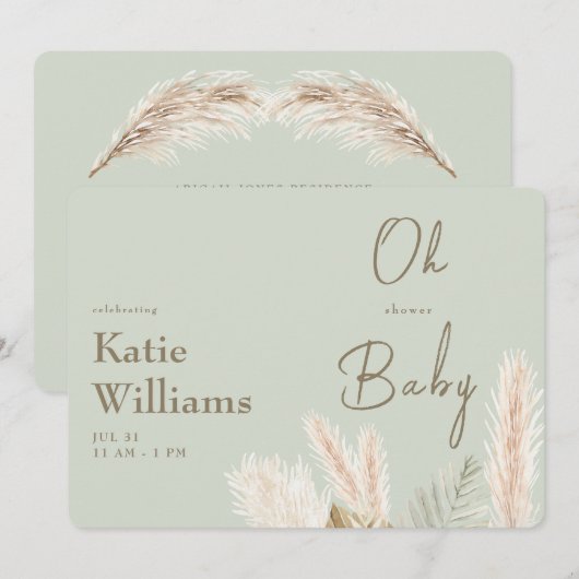 Lichte salie Boho Oh Baby Shower Kaart (Voorkant / Achterkant)