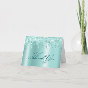 Lichte Teal Glitterdruppels Glans Bedankkaart