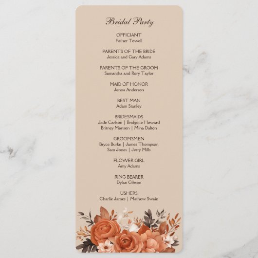 Lichte terracotta en verbrande Sinaasappels bruilo Programma (Achterkant)