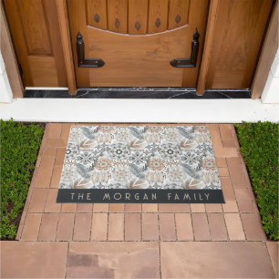 Lichte Terracotta Grijze Botanische Boho Achternaa Deurmat