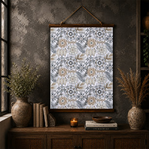 Lichte Terracotta Grijze Botanische Boho Patroon Hangend Wandkleed