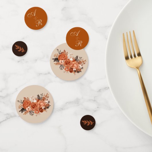 Lichte Terracotta & Verbrande Sinaasappel Monogram Confetti (Groep)