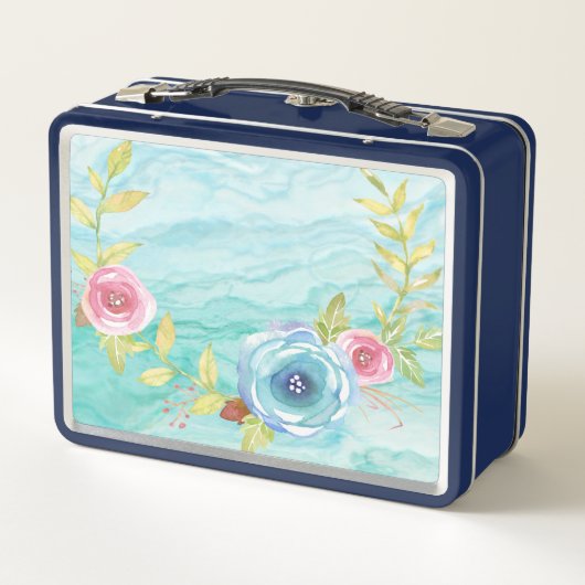 Lichte turquoise met Rozen Lunch Box (Achterkant)