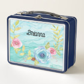 Lichte turquoise met Rozen Lunch Box (Voorkant)