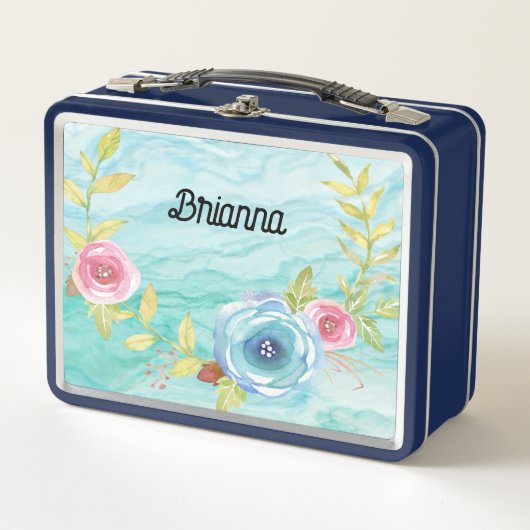 Lichte turquoise met Rozen Lunch Box (Voorkant)