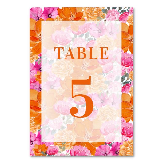 Lichte vervaagde roze oranje bloem tafel 5 bruilof kaart (Voorkant)