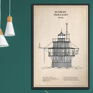 Lichte vuurtoren Duxbury Pier - Massachusetts - SB Foto Afdruk