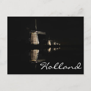 Lichte windmolens in het briefkaart Kinderdijk