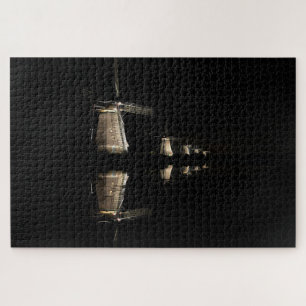 Lichte windmolens met reflectie 's nachts legpuzzel