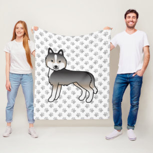 Lichte wolfgrijze Siberische Husky-cartoonhond & p Fleece Deken