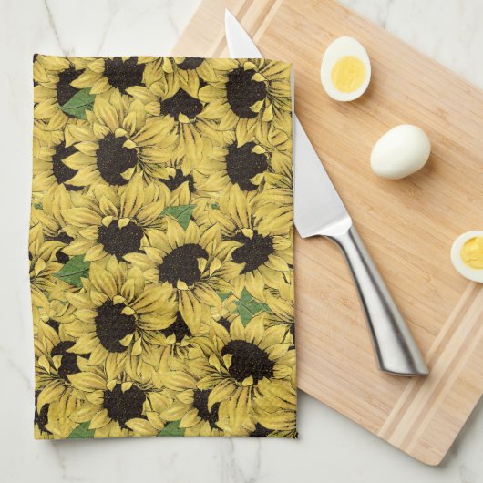 Lichte Zonnebloemen Keuken Handdoek (Quarter Fold)