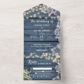 Lichten Baby's Breath & Houten Blauwe Kant All-inc All In One Uitnodiging (Binnen)