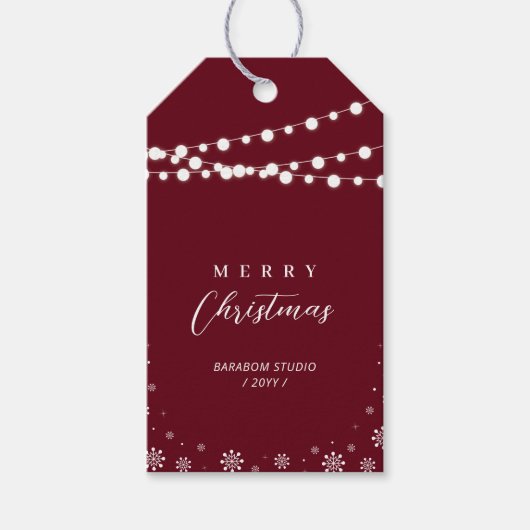 Lichten en sneeuwrode kerst-zakelijke Logo Cadeaulabel (Voorkant)