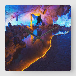Lichten in Reed Flute Cave, China Vierkante Klok