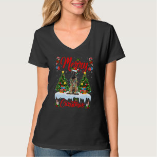 Lichten Kerstboom Kerstman Belgische Malinois Hond T-shirt