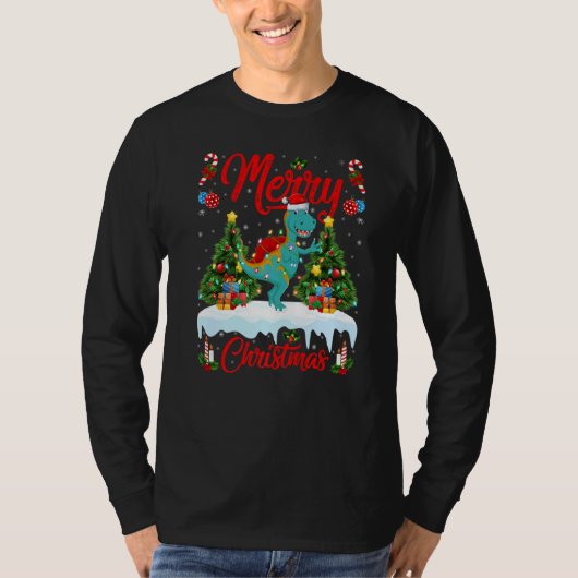 Lichten Kerstboom Kerstman Spinosaurus Dinosaurus  T-shirt (Voorkant)