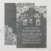 Lichten Mason Jars Elegante Kant Rustieke bruiloft Kaart (Voorkant / Achterkant)