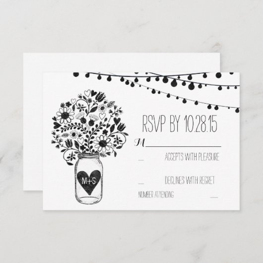 Lichten metselaar potje wit bruiloft RSVP kaarten (Voorkant / Achterkant)