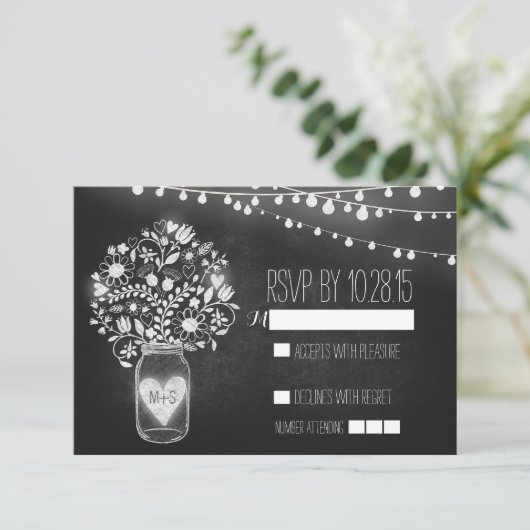 Lichten metson jar krijtbord trouw-RSVP-kaarten RSVP Kaartje (Staand voorkant)
