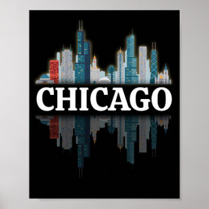 Lichten van de Chicago City Skyline 's Nachts Poster