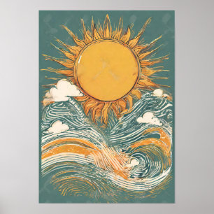Lichtend Zon Boven Zon Illustratie Wall Art Poster