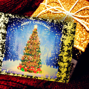 Lichtende kerstboom folie feestdagen briefkaart