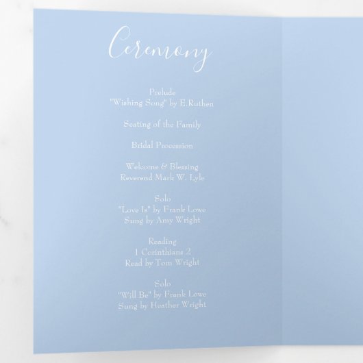 Lichtgeel & Bleek blauw Roos bruiloft programma's (Binnenzijde eerst)